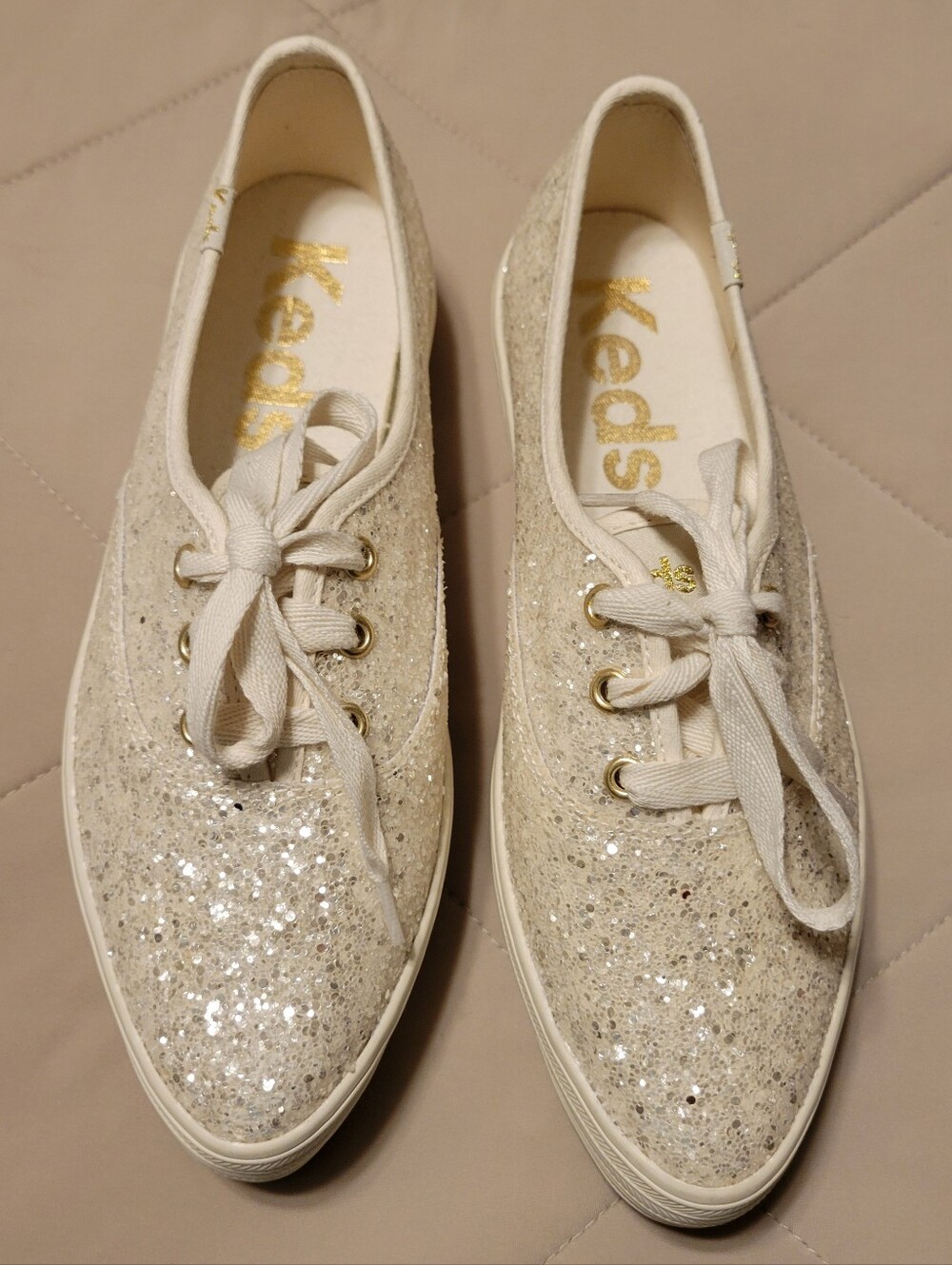 Keds Glitter Point Platform Sneakers in Light Champagne Womens Size 7 NWOB